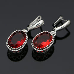 Oval Purple Stones Dangle Earrings Silver Color Jewelry Drop Earring For Women - red