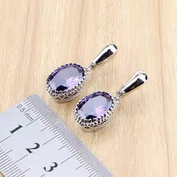 Oval Purple Stones Dangle Earrings Silver Color Jewelry Drop Earring For Women - red