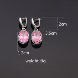 Oval Purple Stones Dangle Earrings Silver Color Jewelry Drop Earring For Women - pink