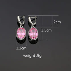 Oval Purple Stones Dangle Earrings Silver Color Jewelry Drop Earring For Women - pink