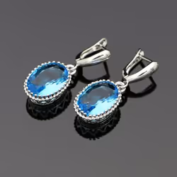 Oval Purple Stones Dangle Earrings Silver Color Jewelry Drop Earring For Women - sky blue