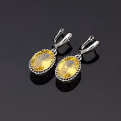 Oval Purple Stones Dangle Earrings Silver Color Jewelry Drop Earring For Women - yellow
