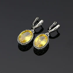 Oval Purple Stones Dangle Earrings Silver Color Jewelry Drop Earring For Women - yellow