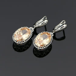 Oval Purple Stones Dangle Earrings Silver Color Jewelry Drop Earring For Women - champagne