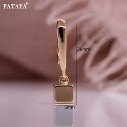Pataya Rose Gold Color Square Cube Long Drop Earrings Women Unique High Quality Daily Metal Unusual Earrings