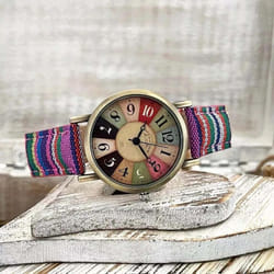 Fashion Watches For Women With Multicolour Rainbow Pattern Hand Wrist Band Watches Jewelry - Purple