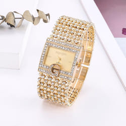 Analog Quartz Movement Wrist Watch 2020 Watches  Brand Luxury Casual Women Round Full Diamond Bracelet Watch - gold