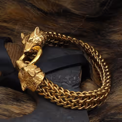 1pc Fashion Stainless Steel Black Golden Bracelet Vintage Viking Wolf Head Bracelet Men&apos;s Best Gift Bracelet - gold, 23c ...