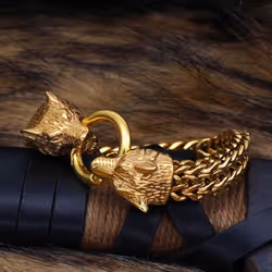 1pc Fashion Stainless Steel Black Golden Bracelet Vintage Viking Wolf Head Bracelet Men&apos;s Best Gift Bracelet - gold, 23cm