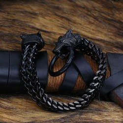 1pc Fashion Stainless Steel Black Golden Bracelet Vintage Viking Wolf Head Bracelet Men&apos;s Best Gift Bracelet - black, 23cm