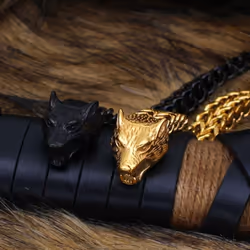 1pc Fashion Stainless Steel Black Golden Bracelet Vintage Viking Wolf Head Bracelet Men&apos;s Best Gift Bracelet - gold, 19cm