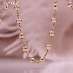 Pataya Rose Gold Color Bracelet Necklace Exquisite Girl Fresh Round Bead Chain - 19CM