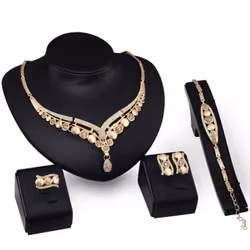 Women's Bridal Gift Flower Round Drop Collar Necklace Bracelet Ring Earrings Set