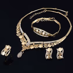 Women&apos;s Bridal Gift Flower Round Drop Collar Necklace Bracelet Ring Earrings Set