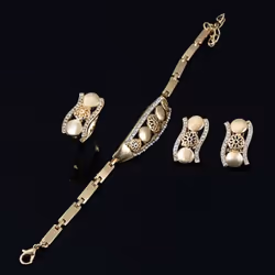 Women&apos;s Bridal Gift Flower Round Drop Collar Necklace Bracelet Ring Earrings Set