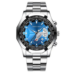 Men&apos;s Big Dial Quartz Watches Original Design Business Man&apos;s Wristwatches Top Luxury Best Gifts For Husband,family,friend - silver,blue