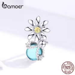 Bamoer Silver 925 Charm For Original Women Silver Snake Bracelet Daisy And Firefly Bead Accessoreis