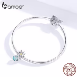 Bamoer Silver 925 Charm For Original Women Silver Snake Bracelet Daisy And Firefly Bead Accessoreis