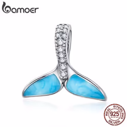 Bamoer 925 Sterling Silver Mermaid&apos;s Tail Blue Enamel Charms Beads Fit Women Necklaces