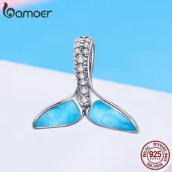 Bamoer 925 Sterling Silver Mermaid&apos;s Tail Blue Enamel Charms Beads Fit Women Necklaces