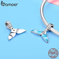 Bamoer 925 Sterling Silver Mermaid&apos;s Tail Blue Enamel Charms Beads Fit Women Necklaces