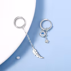 S925 Silver Asymmetric Moonstone Feather Earrings for Women Personality Tassel Ear Line Ear Buckle Luxury Jewelry