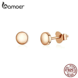 Bamoer Authentic 925 Sterling Silver Simple Bean Unique Stud Earrings For Women - gold