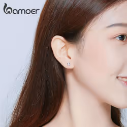 Bamoer Authentic 925 Sterling Silver Simple Bean Unique Stud Earrings For Women - gold