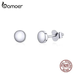 Bamoer Authentic 925 Sterling Silver Simple Bean Unique Stud Earrings For Women - silver
