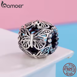 Bamoer 925 Sterling Silver Classical Retro Butterfly Round Charm Beads Fit Original Bracelet