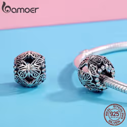 Bamoer 925 Sterling Silver Classical Retro Butterfly Round Charm Beads Fit Original Bracelet