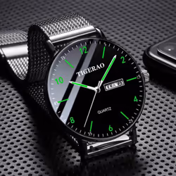 Watch Men's Waterproof Double Calendar Trend Starry Sky Quartz Watch Luminous New Style - black,green