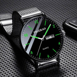 Watch Men&apos;s Waterproof Double Calendar Trend Starry Sky Quartz Watch Luminous New Style - black,green