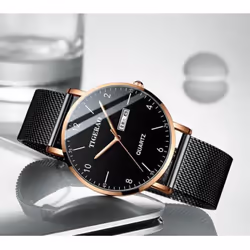 Watch Men's Waterproof Double Calendar Trend Starry Sky Quartz Watch Luminous New Style - black,gold