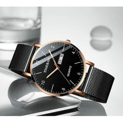 Watch Men&apos;s Waterproof Double Calendar Trend Starry Sky Quartz Watch Luminous New Style - black,gold