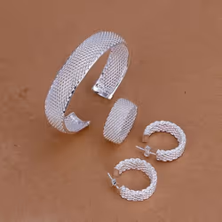 925 Silver Christmas Gift Women Lady Net Wedding Party Gifts Bangles Stud Earrings Ring Fashion Fine Jewelry Set S249 - 6