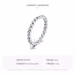 Modian Minimalist Simple 925 Sterling Silver Fashion Beads Stackable Finger Ring For Women Charm Wedding Fine Jewelry - silver, 7