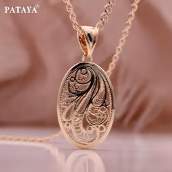 Pataya New Fashion Hollow Pendant Women Rose Gold Color Lovely Creative Daily Life Designed Oval Pendant Necklace