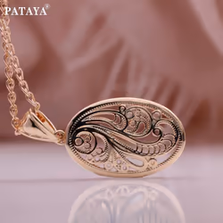 Pataya New Fashion Hollow Pendant Women Rose Gold Color Lovely Creative Daily Life Designed Oval Pendant Necklace