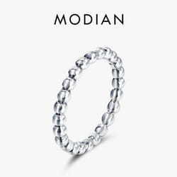 Modian Minimalist Simple 925 Sterling Silver Fashion Beads Stackable Finger Ring For Women Charm Wedding Fine Jewelry - silver, 8