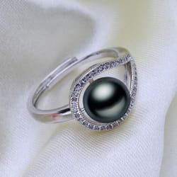 Fenasy Natural Freshwater Pearl Rings For Women Fashion Party Adjustable Silver Color Ring Birthday Gifts - black, Resizable