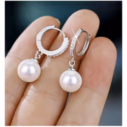 Freshwater Pearl s925 Sterling Silver Earrings Crystal Jewelry for Wemon Wedding Gift Party  Classic