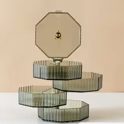 Rotating Jewelry Storage Box Makeup Storage Rack Bracelet Earring Plastic Organizer Box Holder Display Rack With Cover - Gree ...