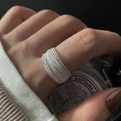 925 Sterling Silver Unique Lines Ring For Women Jewelry Finger Adjustable Open Vintage Ring For Party Birthday Gift - Silver, Resizable