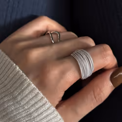925 Sterling Silver Unique Lines Ring For Women Jewelry Finger Adjustable Open Vintage Ring For Party Birthday Gift - Silver, Resizable