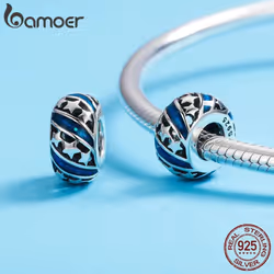 Bamoer Genuine 925 Sterling Silver Sparkling Star Blue Enamel Spacer Beads Fit Women Bracelet