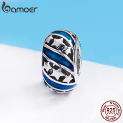 Bamoer Genuine 925 Sterling Silver Sparkling Star Blue Enamel Spacer Beads Fit Women Bracelet