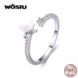 Wostu Classic Opening Butterfly Rings 925 Sterling Silver Adjustable Cz Rings For Women