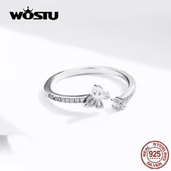 Wostu Classic Opening Butterfly Rings 925 Sterling Silver Adjustable Cz Rings For Women