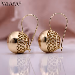 Pataya Big Spherical Earrings Hollow Long Dangle Earrings Women Unique Hyperbole Trendy Fish Hook Earrings